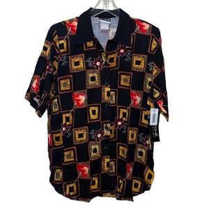 Vintage 80s CALICHE Button Front Print Top/Blouse~L